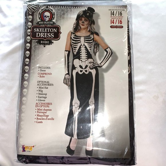 Skeleton Long Dress Costume Forum Novelties Bone Collection OS up to Size 14/16 - Picture 1 of 10
